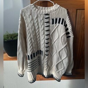Altar'd State Cream and Black Textured Sweater